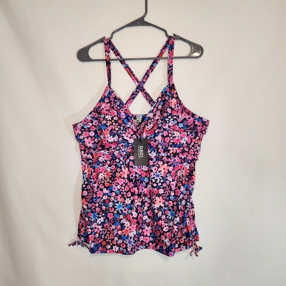 Daci Tankini Swim Top XXL Floral Crisscross Adjustable Strap Swim Camisole - Picture 3 of 13